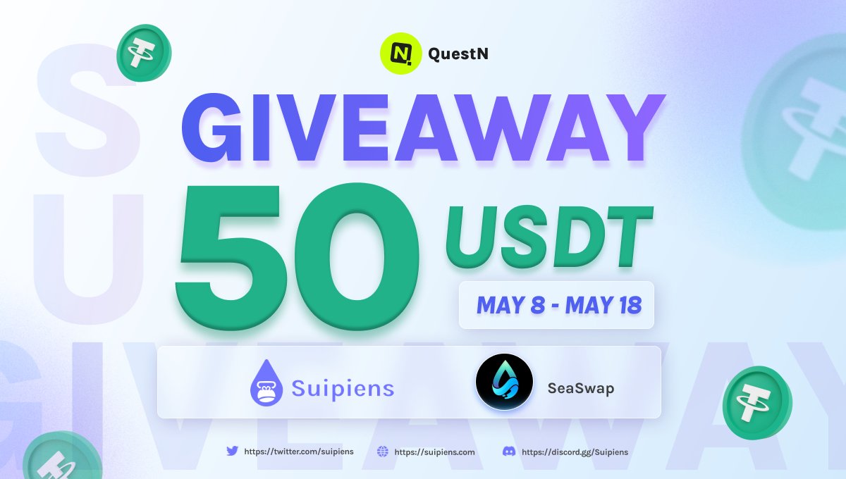 🌊Suipiens x @SeaSwapSui
🔥 <a href="/QuestN_com/">QuestN</a> GIVEAWAY 🔥

🎁50 $USDT 💰

SeaSwap is a decentralized exchange (DEX) built on the Sui blockchain

👉Complete quest here: app.questn.com/quest/76974497…

#Airdrop #Giveaway #Sui