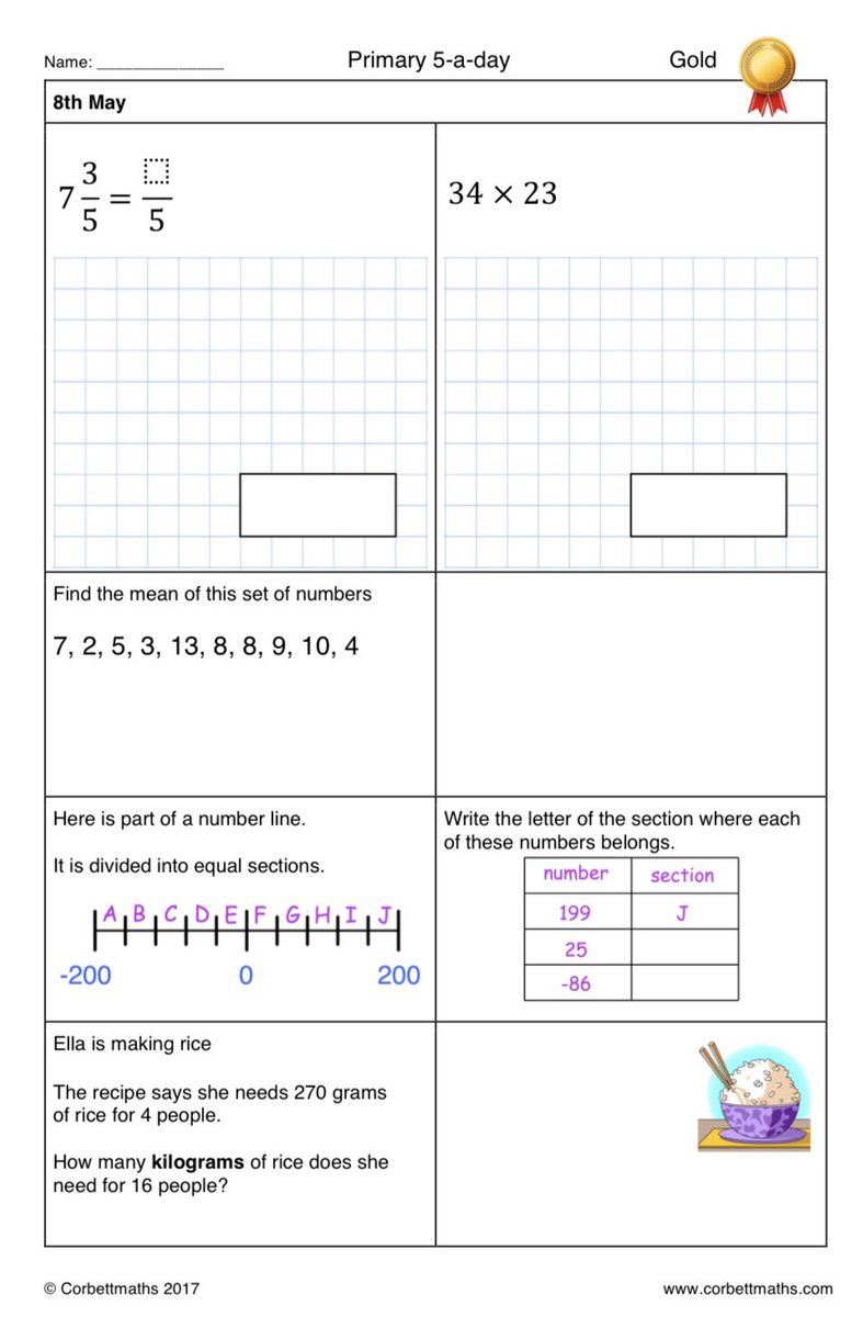 Corbettmaths on Twitter: "Primary 5-a-day with 4 levels of difficulty: bronze, silver, gold and ...