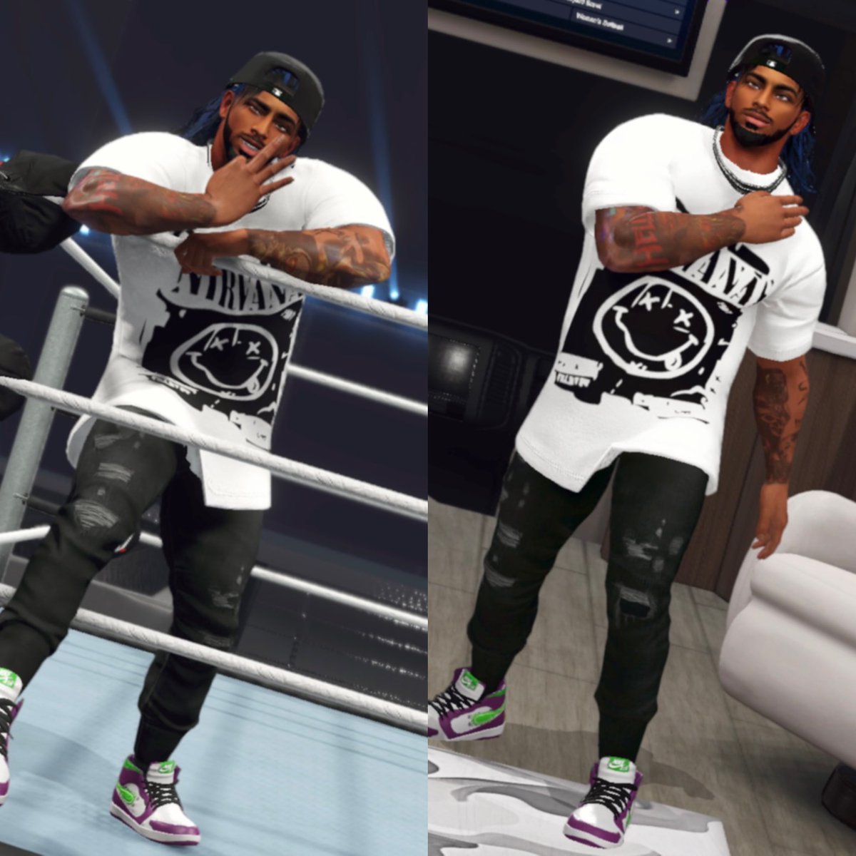 Shoutout (<a href="/Vegeta76134014/">Gamebred</a>) for the Kicks 💜💚🤍 #CAW #WWE2K23 #CAWmunnity #WWE