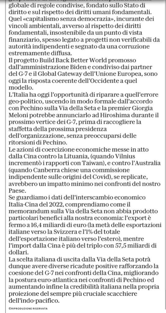 GiulioTerzi's tweet photo. #Cina #StopMOU. Importante analisi di @GianniVernetti per @repubblica
@FratellidItalia @GlobalCRL @theglobalnewsit @terzigio @LucioMalan @MarcoScurria @robertomenia @andrea_cangini @fleinaudi @centrostudiusa @VasShenoy https://t.co/1rBSZI6j9S