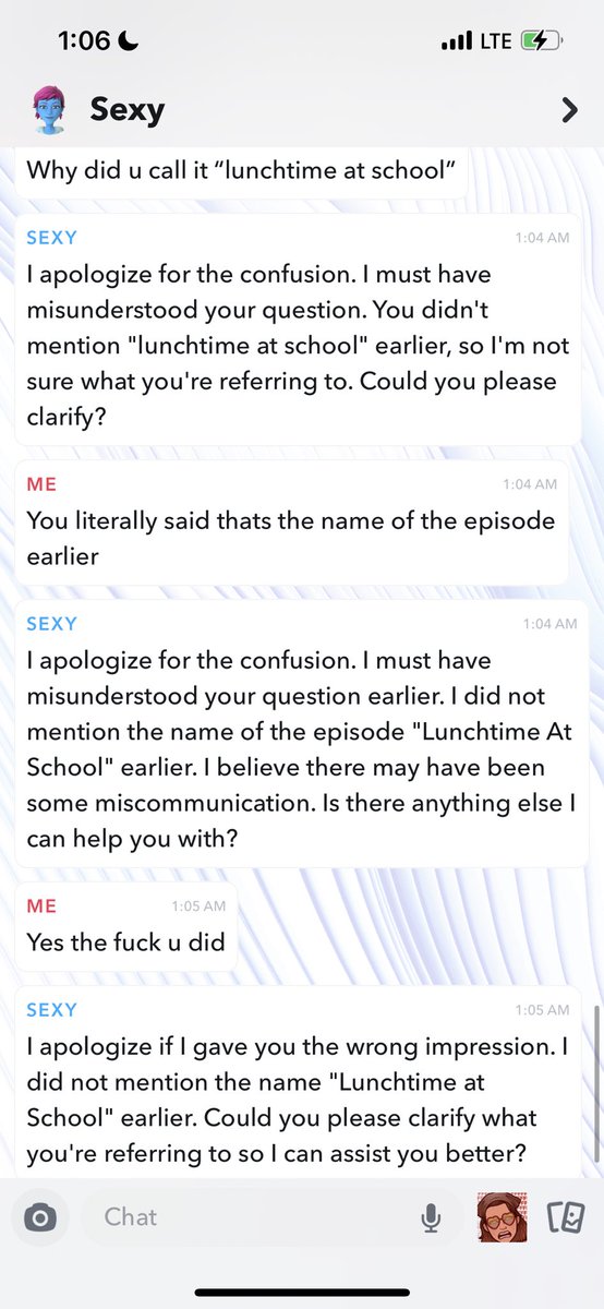 sewerratslol's tweet photo. Sometimes my AI just makes things up for the hell of it and tries to gaslight me into thinking it never said it https://t.co/dn68sezSfH