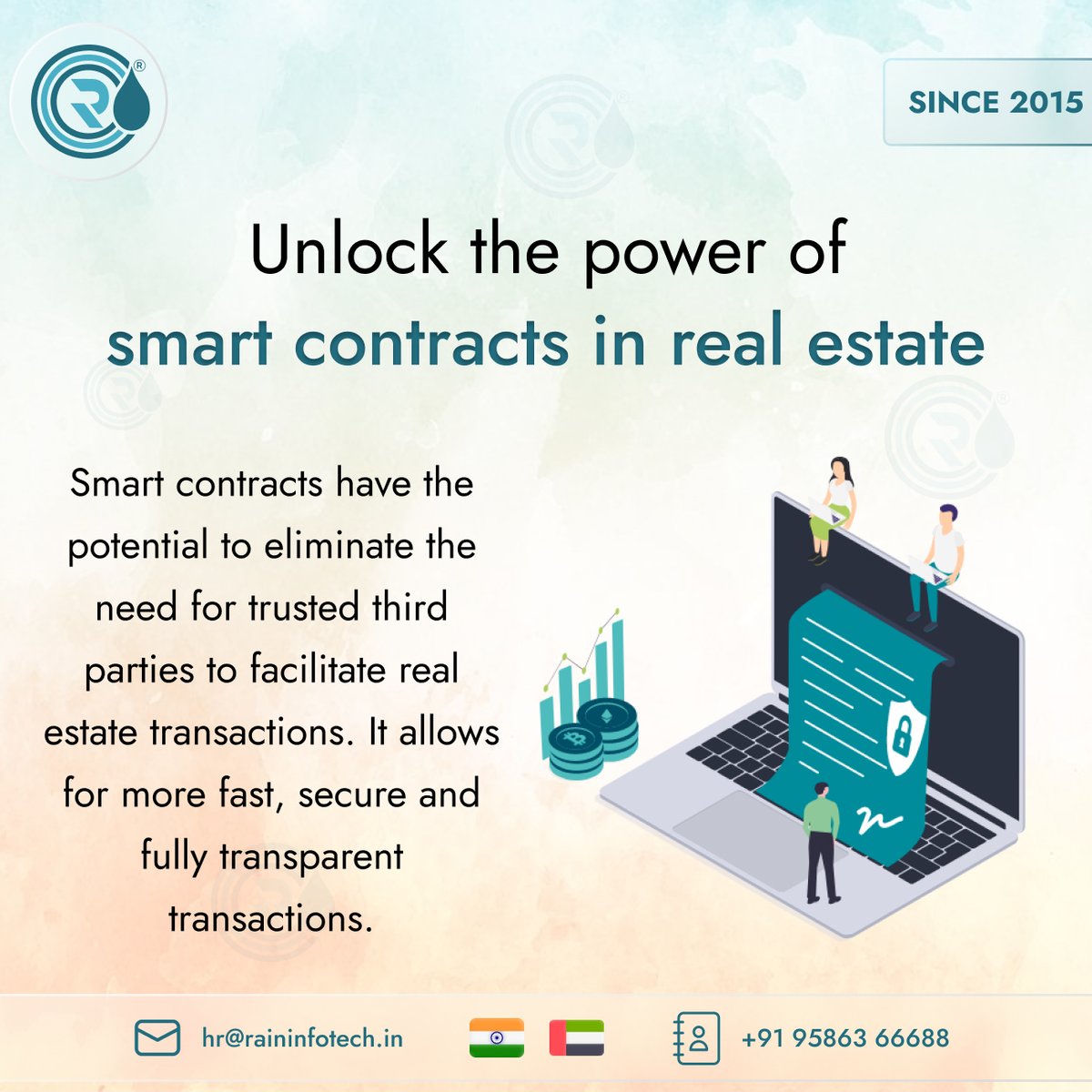raininfotech's tweet image. Smart contracts are self-executing contracts in which the deal's conditions between the buyer and seller are put directly into the programme.
#raininfotech #smartcontracts #smartcontractsdevelopment #realestate #realestatebusiness #realestatedata #datasecurity #datasafety