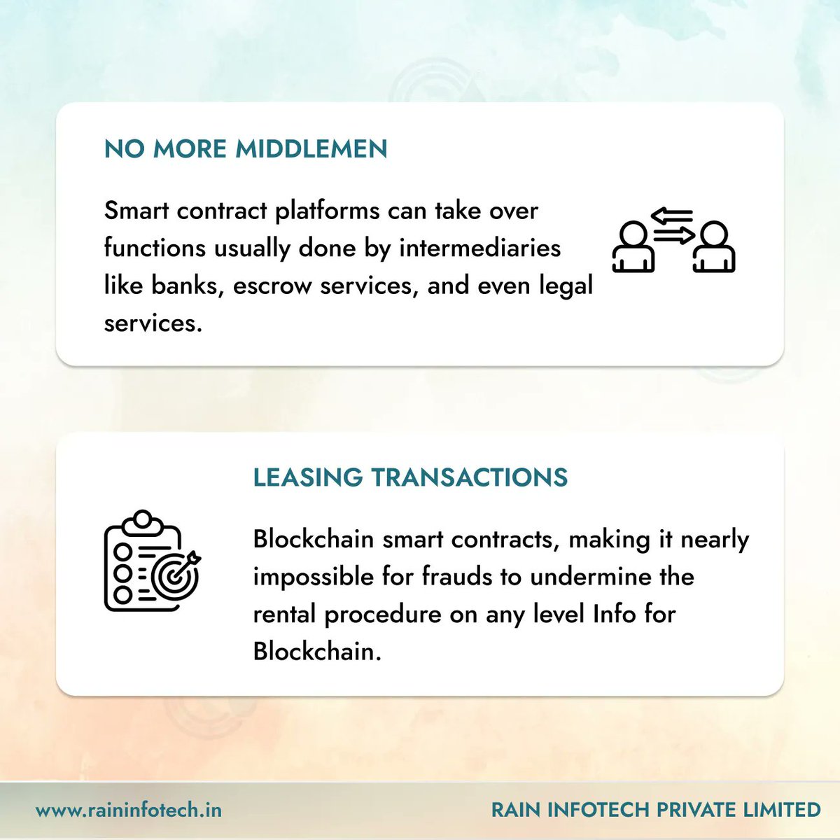 raininfotech's tweet image. Smart contracts are self-executing contracts in which the deal's conditions between the buyer and seller are put directly into the programme.
#raininfotech #smartcontracts #smartcontractsdevelopment #realestate #realestatebusiness #realestatedata #datasecurity #datasafety