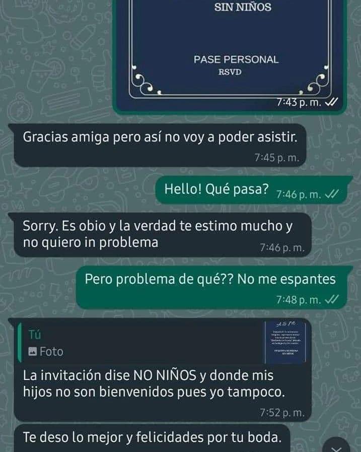 'NO NIÑOS':
Por usuarios que comparten sus opiniones respecto a las invitaciones a bodas que especifican el no llevar niños.