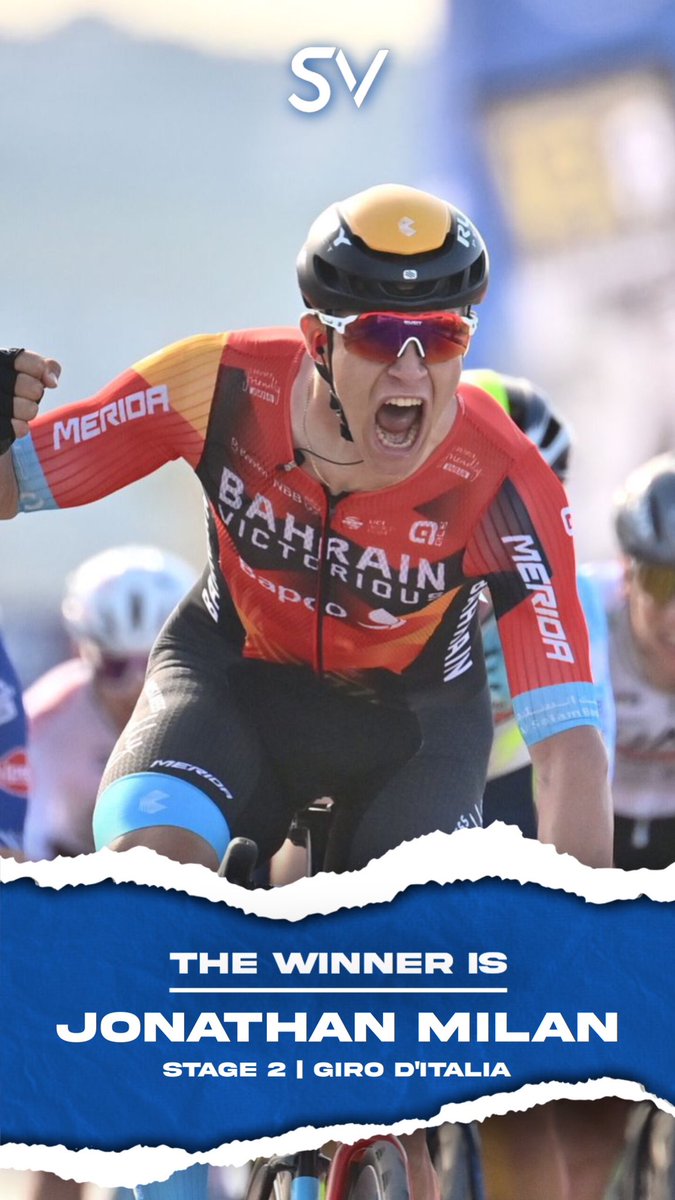 sv_ciclismo's tweet image. 🏁 Stage 2 | #Giro106 
🏆 Vince la volata di gruppo l'italiano #JonathanMilan
🥈David #dekker
🥉 Kaden #Groves 
La seconda tappa 200km è stata una tappa di normale amministrazione per la maglia rosa, la fuga di giornata ci da una mano a non addormentarsi in vista delle montagne.