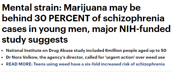 Headlines: Marijuana causes 30% of schizophrenia in men

Study: doesn't say that ~at all~