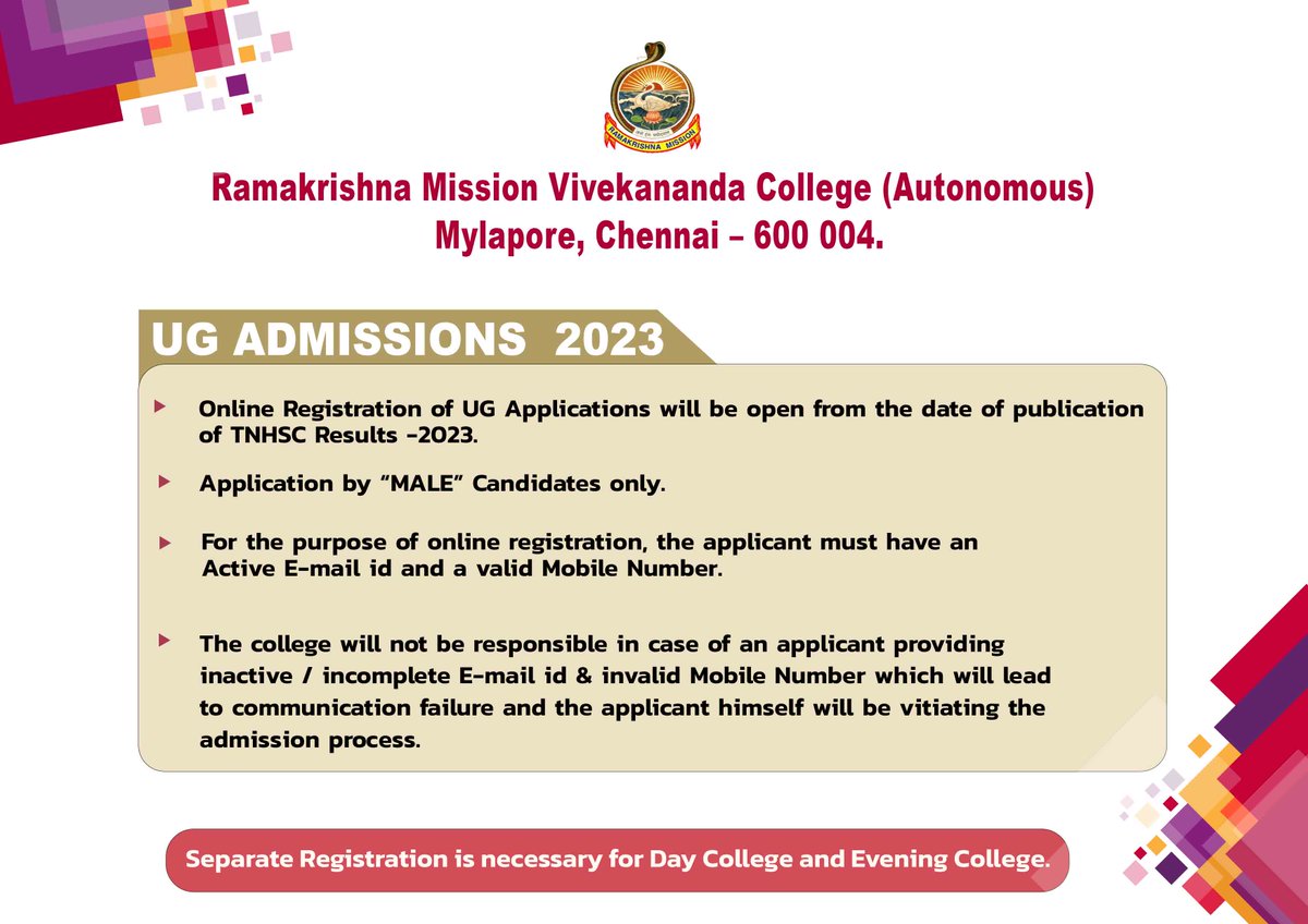 viveka1946's tweet photo. Online Admissions are open for 2023-24!!! 

Review our admission requirements and apply as soon as possible.  
For more details: https://t.co/0ydnPVXcRy 

Online Admission portal link: https://t.co/PBYVyQJqEb

#college #admissions #rkmvc #vivekanandacollege #Chennai https://t.co/rL7HhwiAff