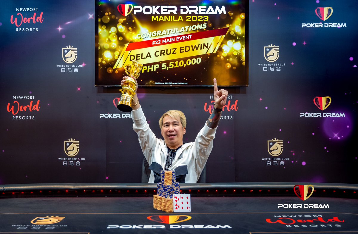 PokerDream_Live's tweet photo. MAIN EVENT CHAMPION
Edwin Dela Cruz brought the first Golden Dream Dragon Trophy to #TeamPinoy after a long long head-up! Good job and congratulations!
#PokerDreamManila2023 #MainEventChampion https://t.co/vT6kdwnDJw