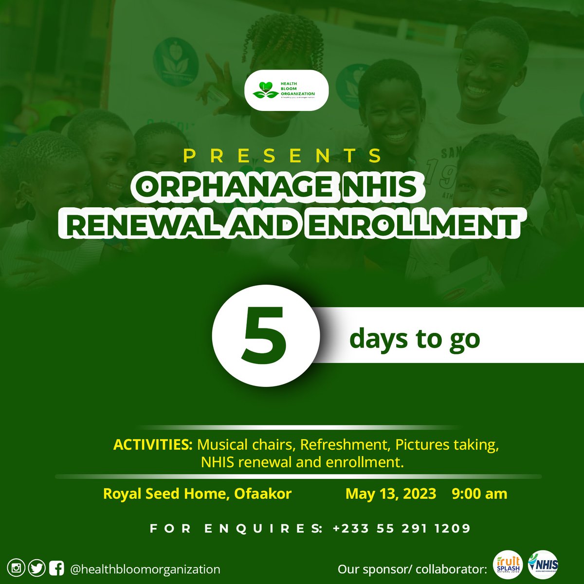 Health_Bloom212's tweet photo. Let's start the countdown 🎉🎉🎉🔥🔥🔥
5 more days to go🥳
#healthbloomorganization #orphansproject #giveback #sdg3goodhealthandwellbeing #countdown #5daystogo https://t.co/Pwvdz0r6Wb