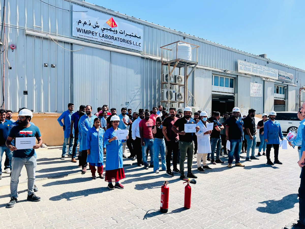 WimpeyLab's tweet photo. Our QHSE department at @WimpeyLab conducted successful annual fire smoke drills in Dubai & Abu Dhabi. Our commitment to safety is unwavering and we'll continue to prioritize our employees and the environment's safety. #SafetyFirst #QHSEcommitment #FireDrillSuccess #SafeWorkplace https://t.co/gHSHUnMDsK