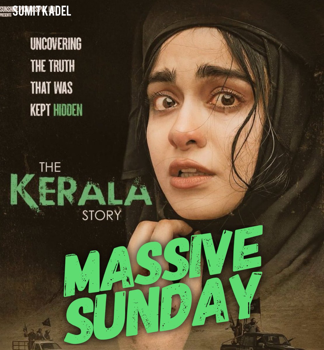 SumitkadeI's tweet photo. #TheKeralaStory records a MASSIVE SUNDAY at the box office.  Growth over Friday is 100% - Saturday 45%. 

Super Strong Monday on cards. 

Fri ₹ 8.03 Cr 
Sat ₹ 11.22 Cr
Sun ₹ 16 cr 

Total - ₹ 35 .25 cr nett 

BLOCKBUSTER https://t.co/AWV6in8wiN