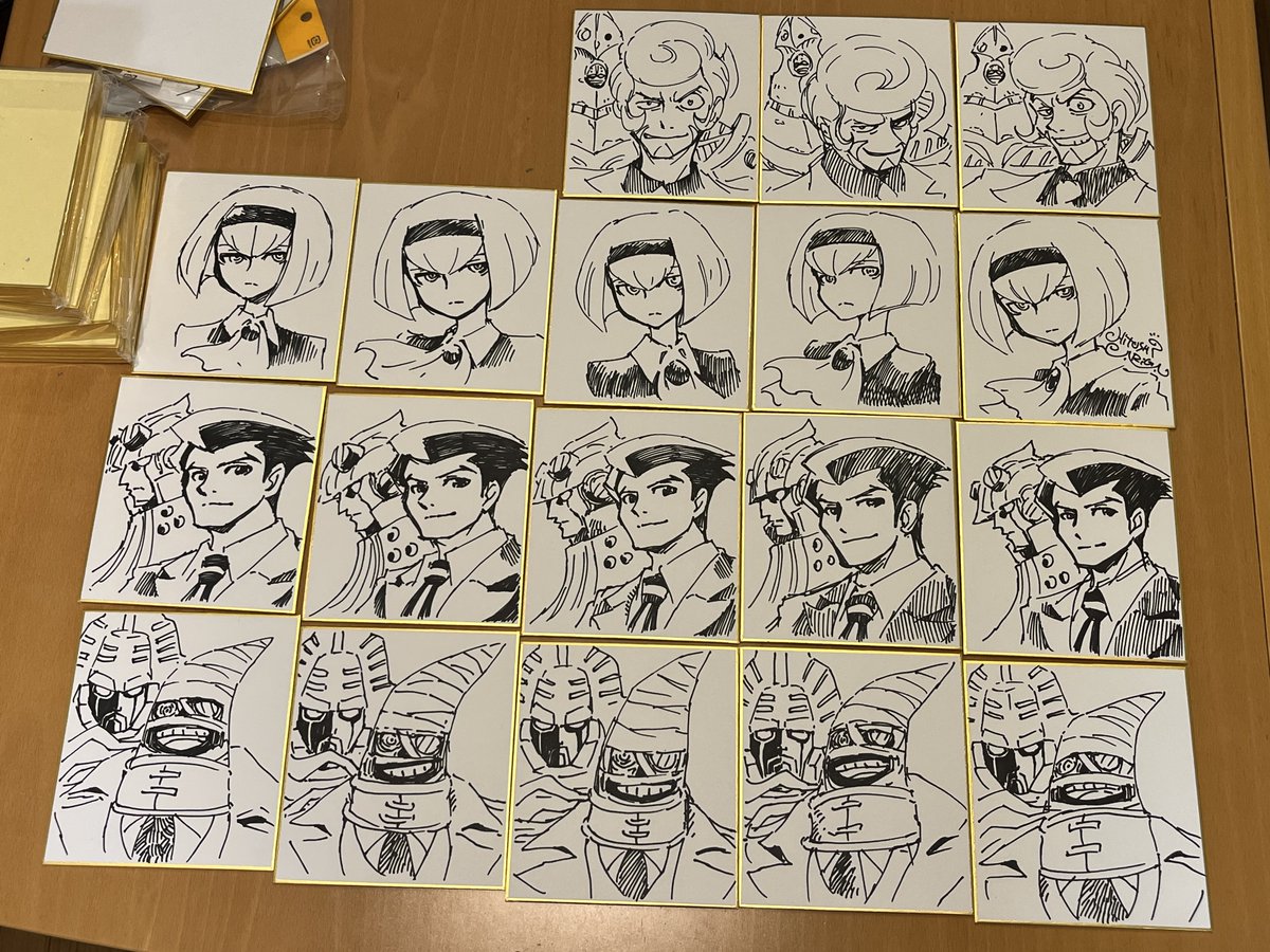 ペン入れまでの間に下描き&消しゴムかけがあるとそれだけ手の負担が増えて枚数を減らさざるを得ず それ回避で下描き無しの一発描きをやるようになったのですが、当然仕上がりにバラつきがでます あと同じ絵を描き続けてると飽きるので表情や角度も気分で変えちゃうのですが絵毎の個性ってことで…