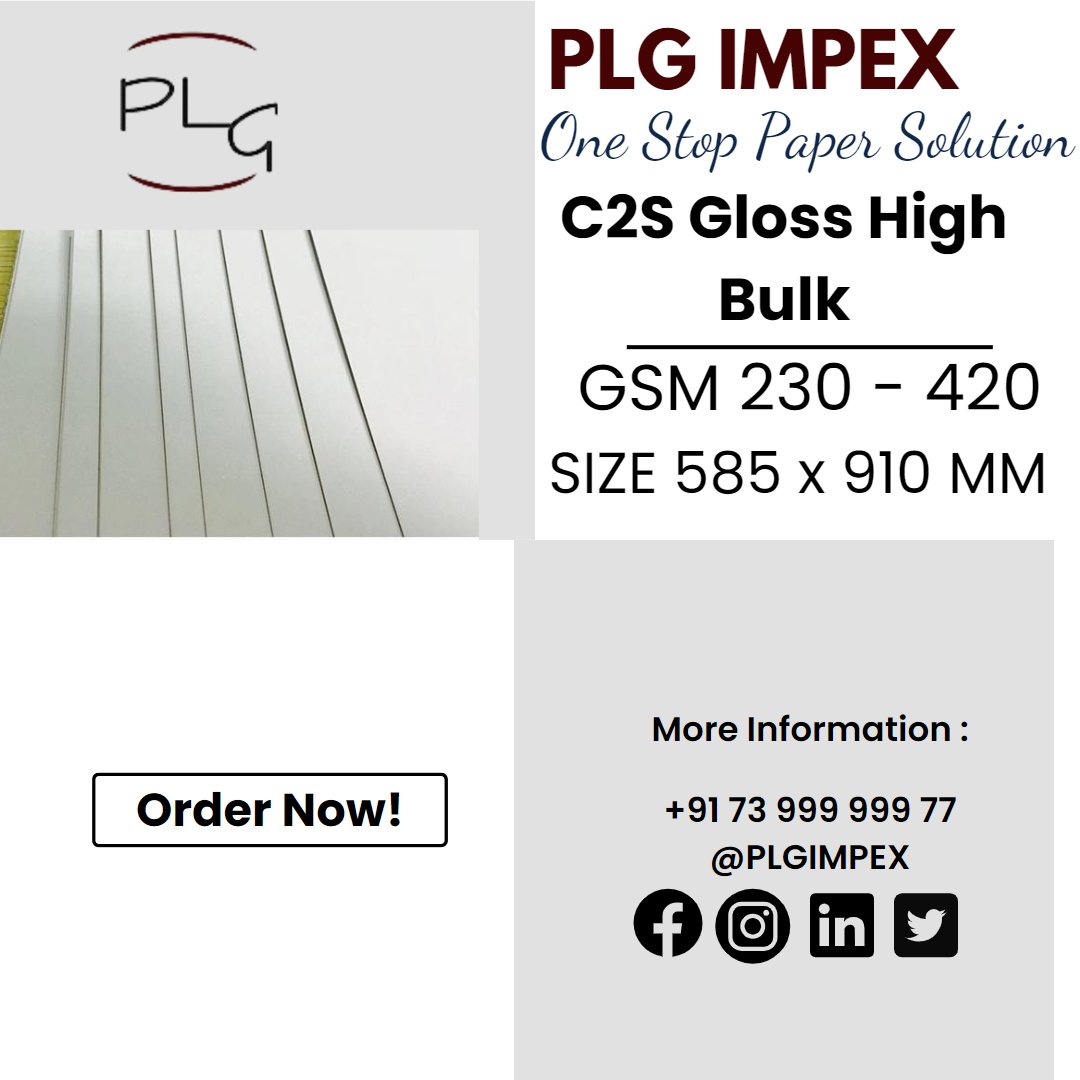 Share Your Inquiry today with our Team.
Available Grades with PLG IMPEX
#coatedtwoside
Coated two Sided
High Bulk Board
GSM Ranges available  :230 - 420
Connect with our team today-
📷 +91 73999 99977
📷marketing@plgimpex.com
#labelindustry #flexiblepackaging #paper #pulpandpaper