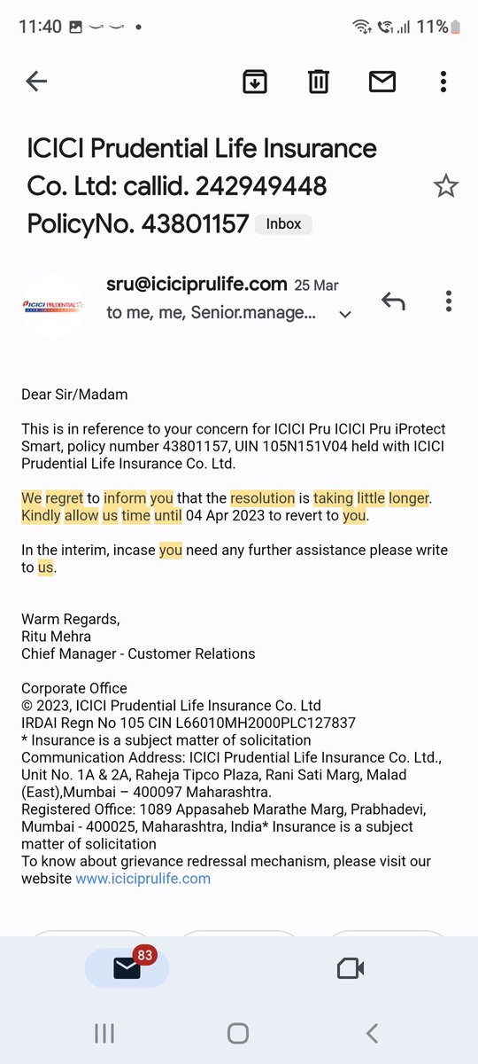 subhaswagat's tweet photo. @ICICIPruLife 
Experience d speed that ICICIPruLife works, wth their so called modern technology, they take months to validate simple statement document. Have some shame ICICIPruLife guys.  
Now one lady will call me and ask for 2 days time to resolve. Same trend since 2 months https://t.co/DatzJMheQv