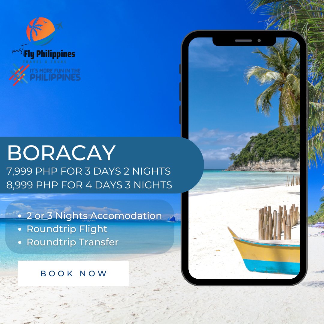 MustFlyPH's tweet photo. ✈️🇵🇭 MUST FLY PHILIPPINES BORACAY &amp; EL NIDO ALL IN TOUR PACKAGE WITH AIRFARE ✅

🔥₱7,999/pax LOWEST RATE EVER for 3D2N BORACAY🔥
🔥₱8,999/pax LOWEST RATE EVER for 4D3N BORACAY🔥
🔥₱14,888/pax LOWEST RATE EVER for 4D3N EL NIDO🔥 https://t.co/U7RfJOPTV2