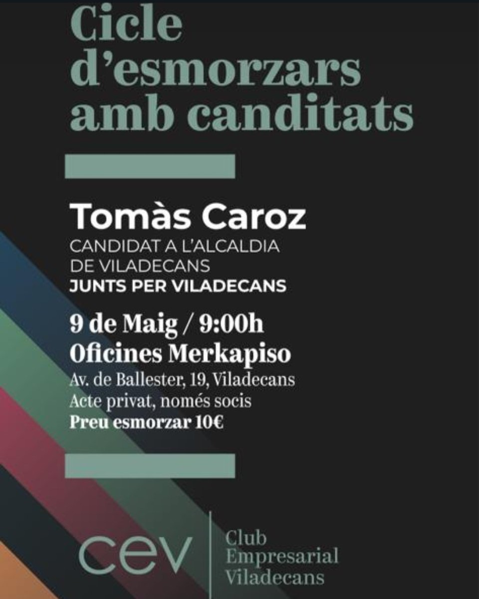JuntsViladecans's tweet photo. El candidat a l'alcaldia de Viladecans @TomasCaroz assistirà al Cicle d'esmorzars amb candidats.
#JuntsViladecans
#TocaElCor https://t.co/kRFVTph343