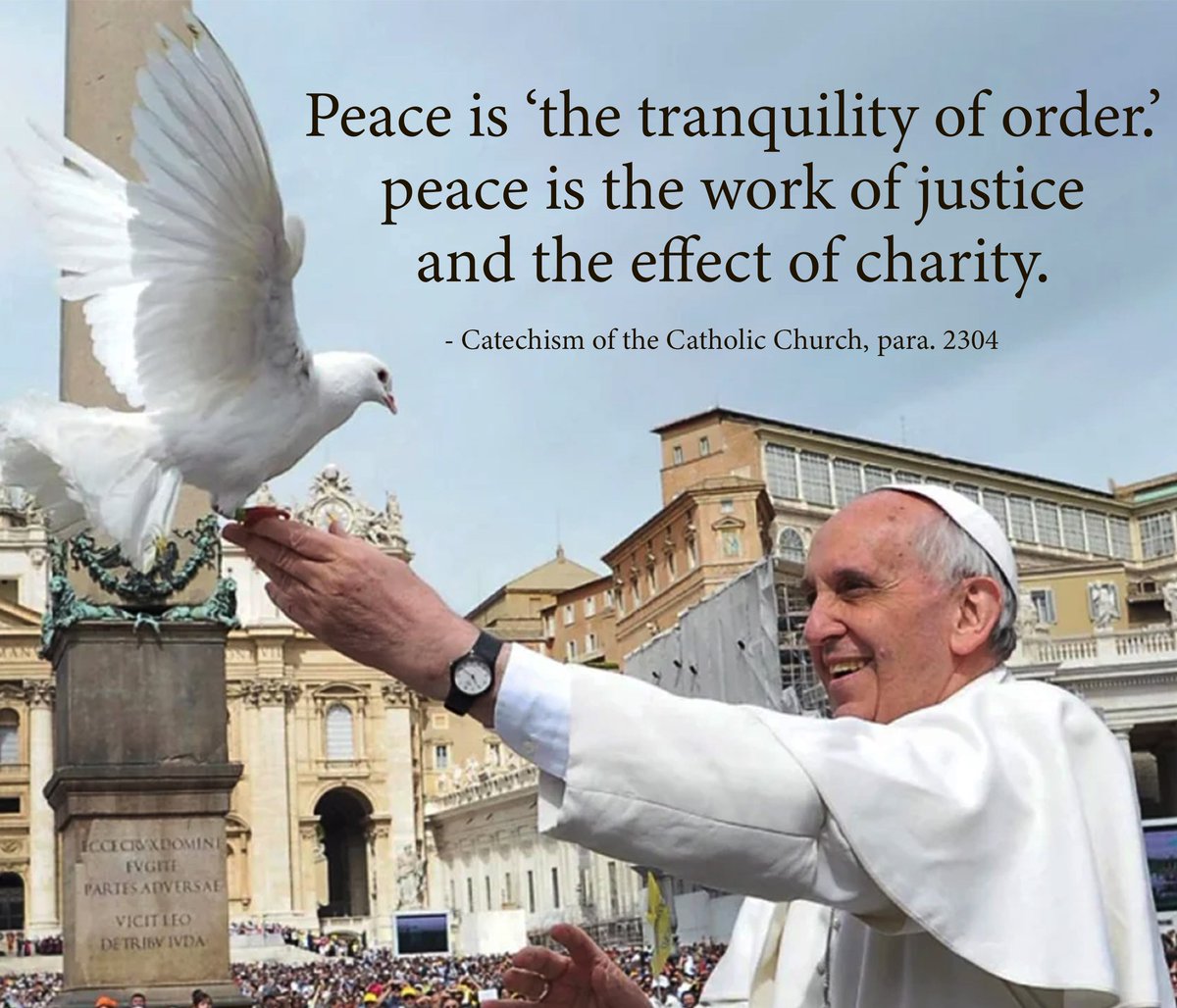 Peace is ‘the tranquility of order.’
peace is the work of justice
and the effect of charity.

- Catechism of the Catholic Church, para. 2304