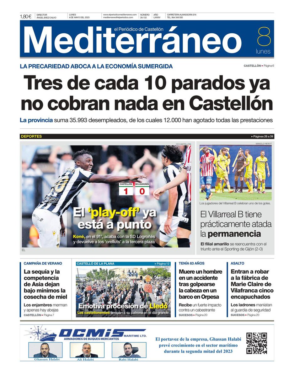 ximogorriz's tweet photo. Hoy lunes 8 en las #portadasdeCastellón, #paro #subsidios #RiuSec @AjuntCastello #UE @cdcastellon @Abdoul10kone @CanteraGrogueta #miel #Lledó #sucesos @marieclaire_es @CDTairport @ajalmassora @dipcas #28M @WorldPadelTour @Juanluesbri y más https://t.co/5Vx7FBF0ND
