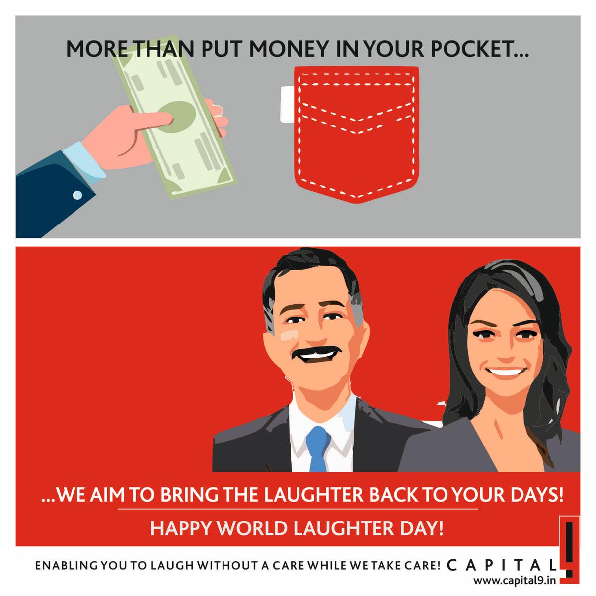 capital9in's tweet photo. Laughter and money are almost similar in the sense that one comes from FUN and the other from FUND. We as Capital 9! recognise this similarity and aim to put the fun back into your lives with our fund. Happy World Laughter Day from all of us to you and your loved ones. #laughter https://t.co/V6YTg5lauc
