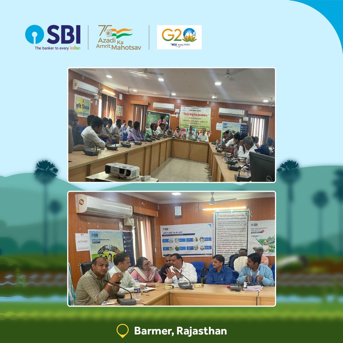 TheOfficialSBI's tweet photo. Educating Farmers, FPOs, NGOs, and SHGs, on the comprehensive solutions for the entire Millet based Value Chain, 3 workshops were hosted by SBI, Ministry of Agri &amp;FW and GoI.

@AgriGoI

#SBI #AmritMahotsav #Millets https://t.co/Weq8BXI7Rm