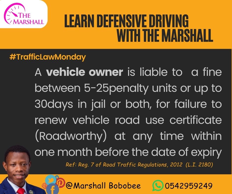 BobobeeMarshall's tweet photo. Hello there,
It's Traffic Law Monday!
#LearnDefensiveDrivingWithTheMarshall
#TheBestSafetyDeviceIsTheMotorist
#Corporate&IndividualDriverTraining
#TheMarshallDrivingConsult
#TrafficLawMonday
Like, Comment and Share!
@streetsense_gh @Driving_Tips101 @tv3_ghana https://t.co/9F22lWqI9k