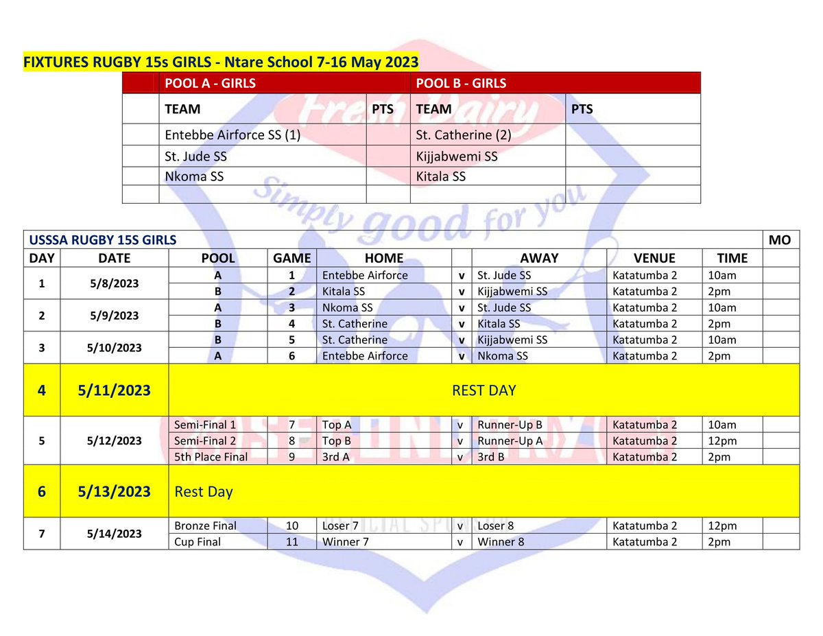 Uganda Rugby Union on Twitter "FIXTURES FOR THE NATIONALS. 