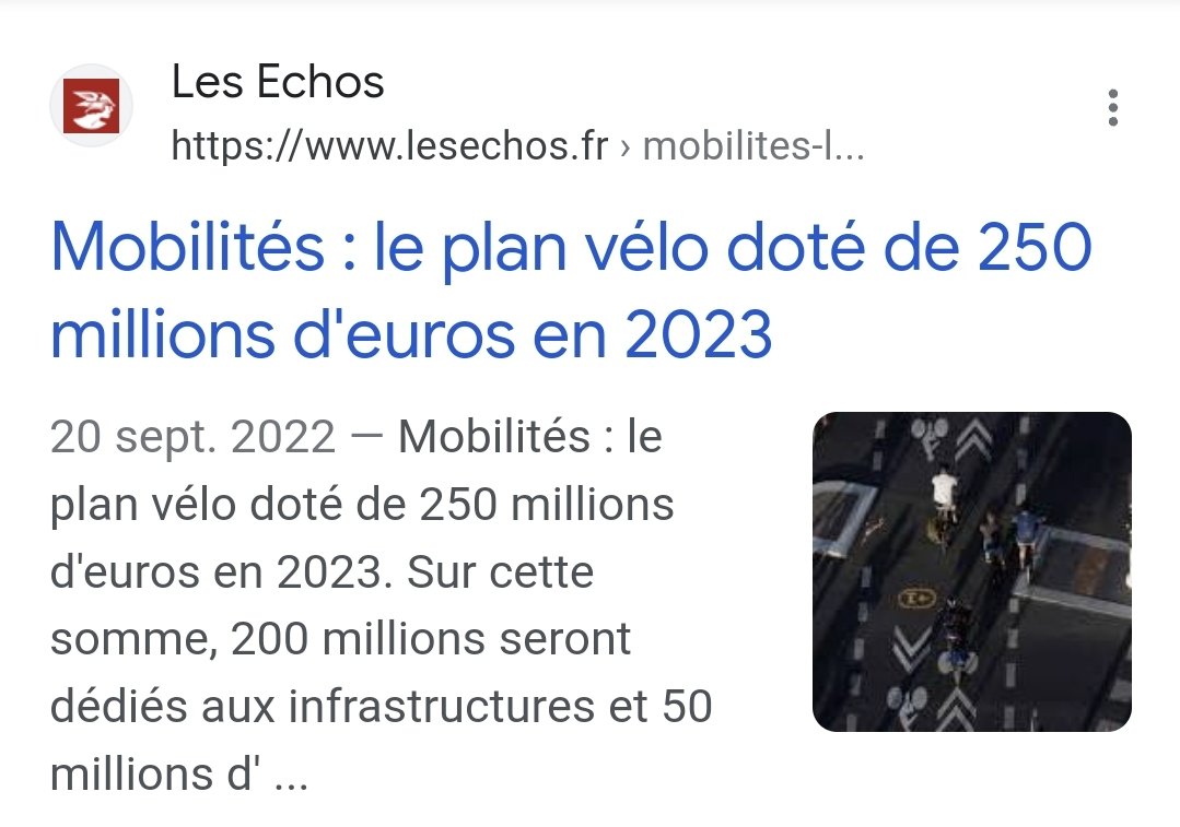 La mise en 2 fois 3 voies d'un seul tronçon de 21km sur une rocade de Bordeaux vient d'engloutir l'équivalent exact du budget total dédié au #velo par l'État durant toute l'année 2023 pour la France entière.