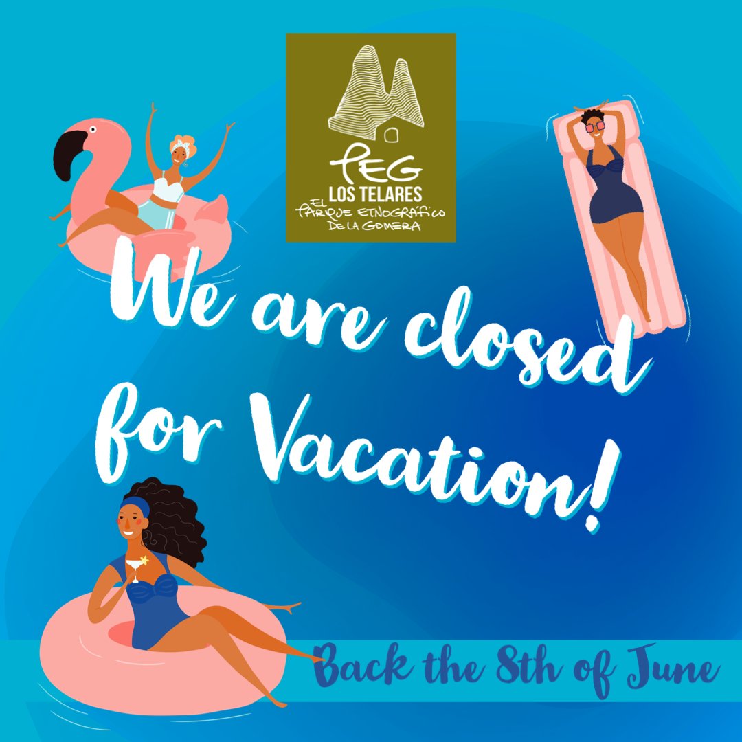 ¡Nos vamos de vacaciones! A partir de hoy y hasta el 8 de Junio nuestro Parque Etnográfico, tienda y Restaurante permanecerán cerrados por descanso del personal.

#lagomera #gomera #etnograficolagomera #museo #restaurante #restaurant #hermigua #northgomera #visithermigua