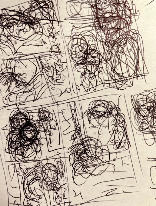 これは昔からやってる原稿にネームを書く前段階の仮ネームなんですが、誰にも分からない自信があります(たまに自分でも何これ?ってなります)