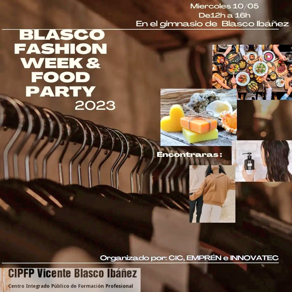 FPValencia's tweet photo. Ya queda menos para la Blasco Fashion Week & Food Party 👏
Os esperamos el miércoles 10 de mayo (12.00 - 16.00 h.) en el gimnasio del centro.
Carteles elaborados por el alumnado de 1º curso de grado medio Gestión Administrativa 😊
#blascofashionweek #fpvalencia #gva https://t.co/GrwVVkLKVR