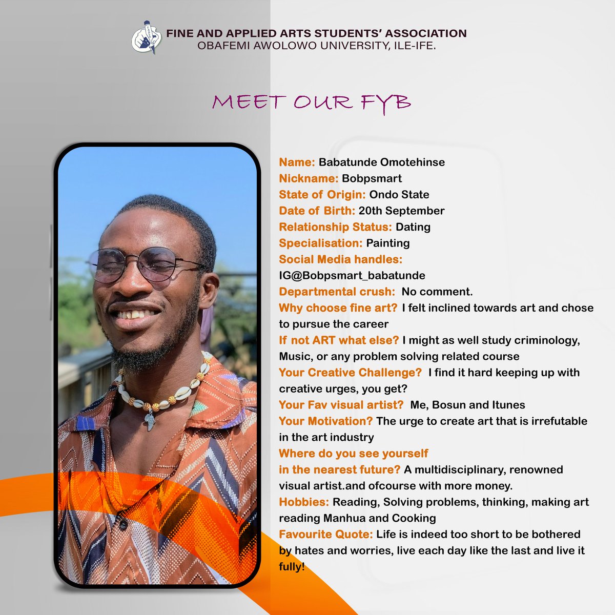 faasa_oau's tweet photo. Our distinguished Fyb of the Day
Babatunde
#fyb #greatife #OAUTwitter https://t.co/QcNHk8nGmh