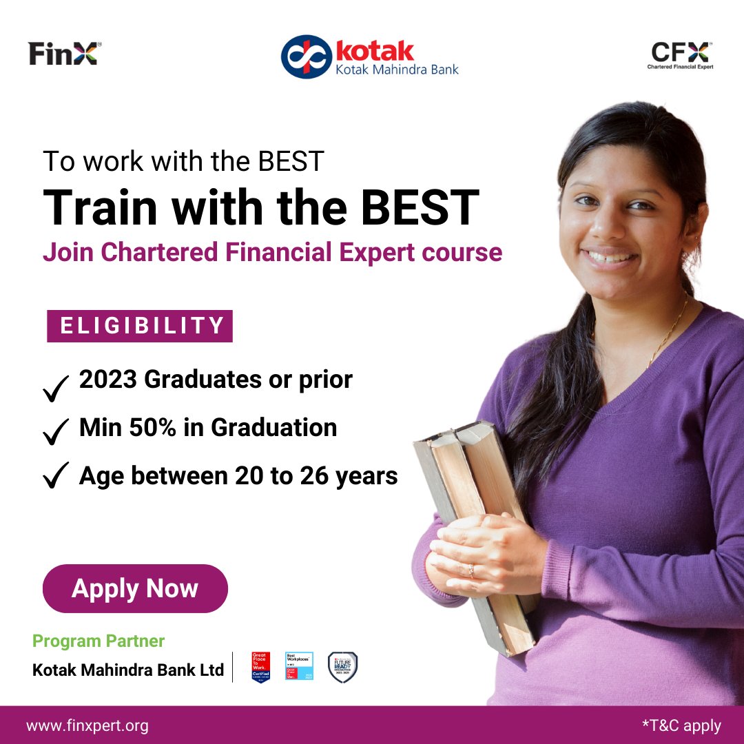FinX Placement Linked Program | Assured Job** with Kotak Bank

Attend our orientation!
Date: Wednesday 10 May, 2023
Time: 5.00 PM
Click here: lnkd.in/dFpbRCny

*T &amp; C apply
#jobready #cfx #career #banking #graduate #mumbaihiring #jobalert #bfsi #skilling