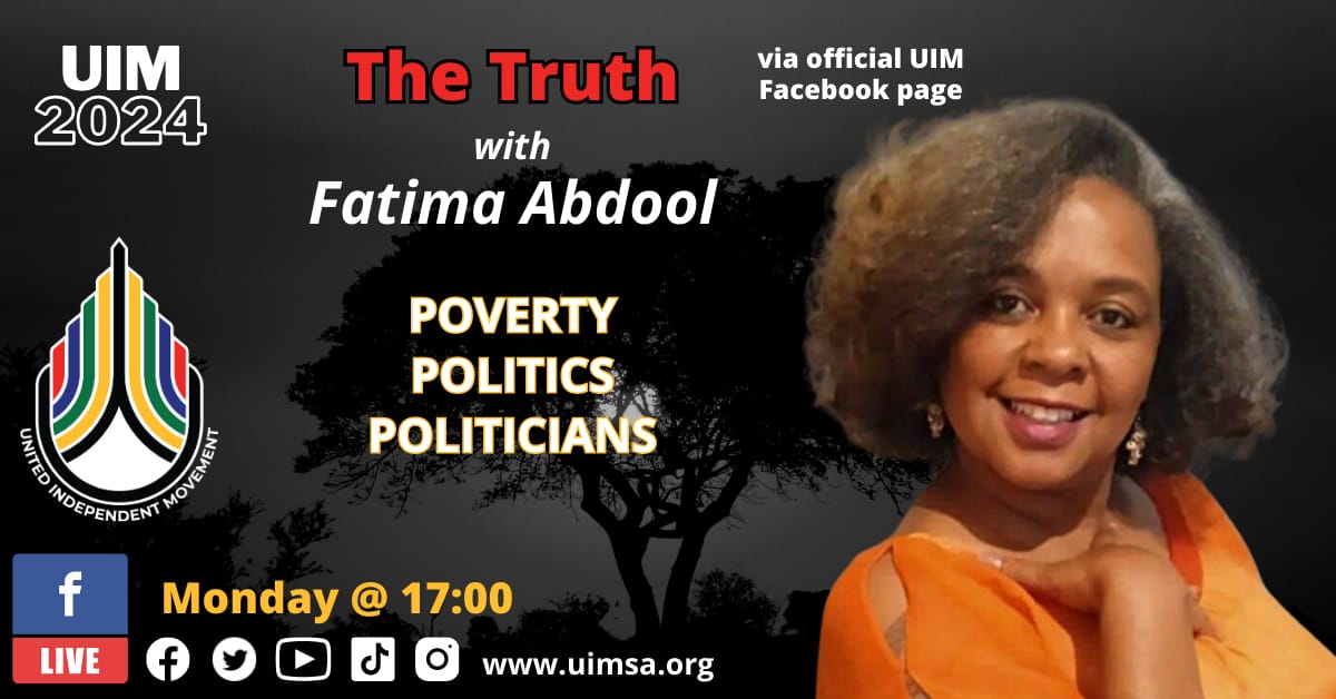 #TheTruth with #UIM Vice President Fatima Abdool tonight at 17:00 talking about #Poverty, #Politics & #Politicians
#southafrica #southafrican #meetsouthafrica #southafricaza #Twitter #neildebeer #uim #uimsa #uimsa2024 #ANCMustFall #VoetsekANC #facebook #instagram #instagood