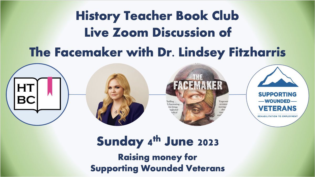 The #HTBC are reading “The Facemaker” by <a href="/DrLindseyFitz/">Dr Lindsey Fitzharris</a>. Join in and sign up for the free zoom chat WITH the author on Sunday 4th June. Raising money for <a href="/swvofficial/">Supporting Wounded Veterans</a>. Get your ticket here: ticketsource.co.uk/history-teache… <a href="/histassoc/">Historical Assoc</a> <a href="/WeHaveWaysPod/">WW2 Pod: We Have Ways of Making You Talk</a> <a href="/1972SHP/">SHP</a> <a href="/BeBoldHistory/">BeBold History Network</a> <a href="/RoyalHistSoc/">Royal Historical Society</a>