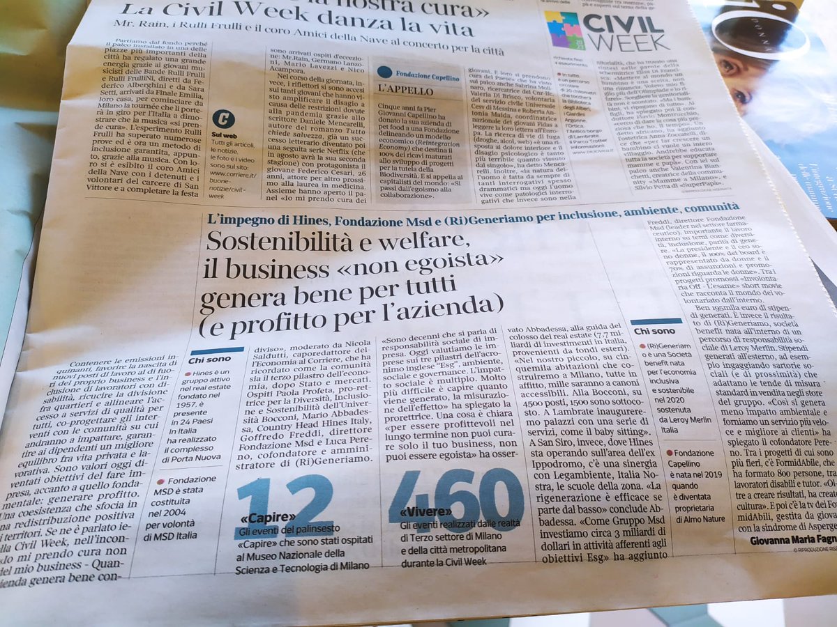 ri_generiamo's tweet photo. "Sostenibilità e welfare, il business «non egoista» genera bene per tutti (e profitto per l’azienda)": ieri (RI)GENERIAMO era su @Corriere in questo articolo di @nyewoodgardens. Grazie per l'attenzione!
https://t.co/ld6QEx8isD
#CivilWeek #impattosociale #EconomiaCivile https://t.co/L51tTRYIuU