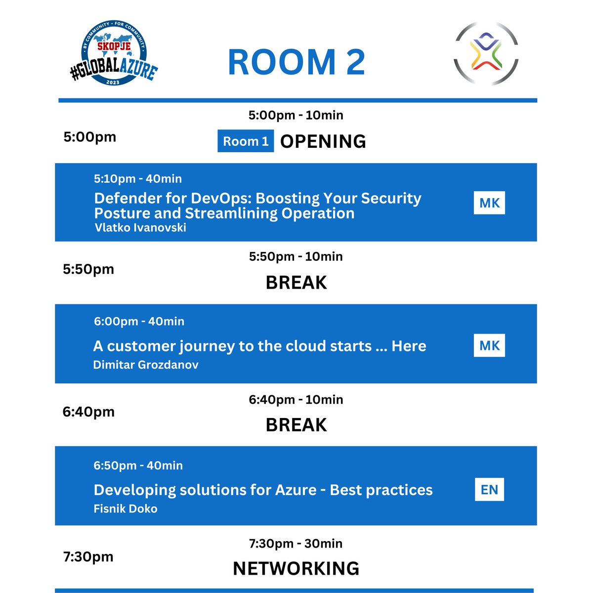 mkdotnet's tweet photo. Уште само неколку денови до Global Azure 2023- Скопје.
Во прилог погледнете ја агендата.
Резервирајте си место на настанот: https://t.co/oWpOA2DTfr.
Повеќе информации за настанот и агендата ќе најдете тука: https://t.co/JC3DQybIzv. https://t.co/sr0w3bIn6D
