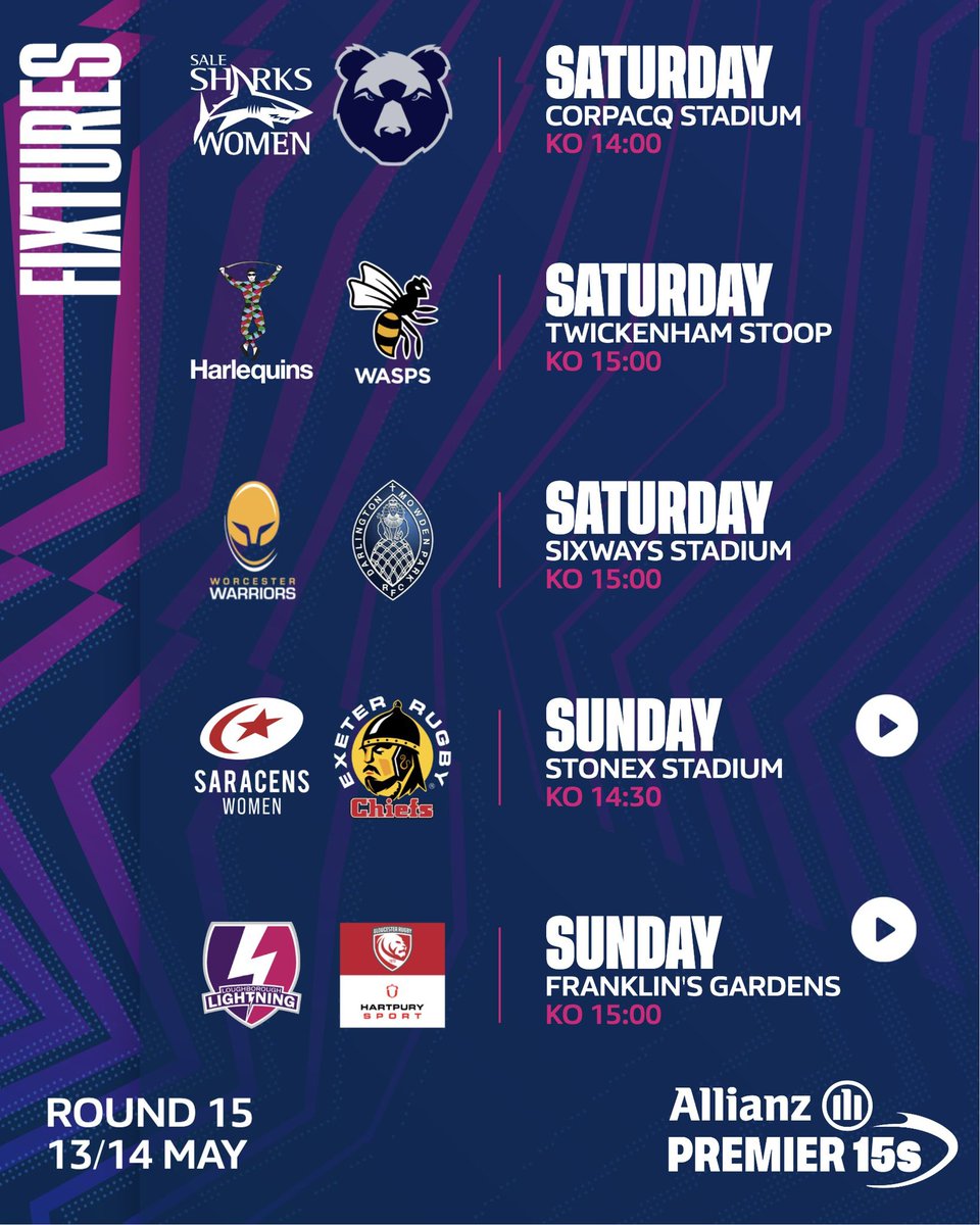 Here’s your weekend line-up in the Allianz #Premier15s 🫡