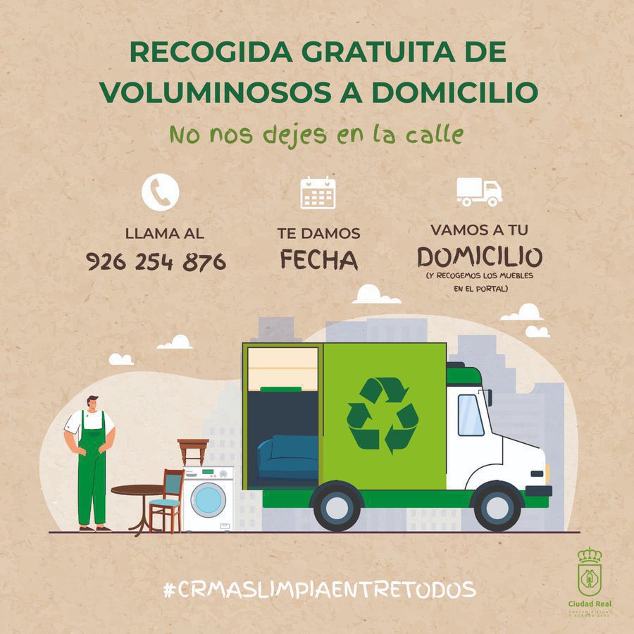 ♻️ Recogida de voluminosos ✔️ Nuestro personal recogerá estos elementos en el portal de tu bloque ✔️ Si resides en una casa, debes depositar estos elementos frente a tu puerta ✔️ Recuerda llamar para que pasemos a recogerlos antes de dejarlos en la calle 👌🏻 Gracias