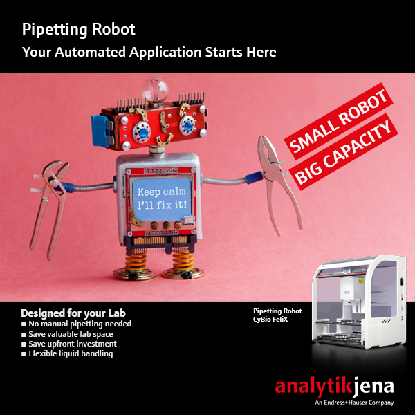 Revolutionize your lab with Analytik Jena's Cybio Felix - the advanced pipetting robot for efficient, flexible liquid handling. bit.ly/3NMj0l6
