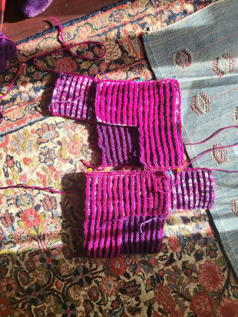HenriMcAlister's tweet photo. @_moky__ @externallylaws So.... what have we done ?
I adapted a garter stitch pattern I bought for felted slippers to brioche ie double thickness for friends in Tassie.
Mixed maths, many knights of knitting, and wishes and washes.
How they started, how they finished. #twitterknitters https://t.co/fVDFapuJRQ