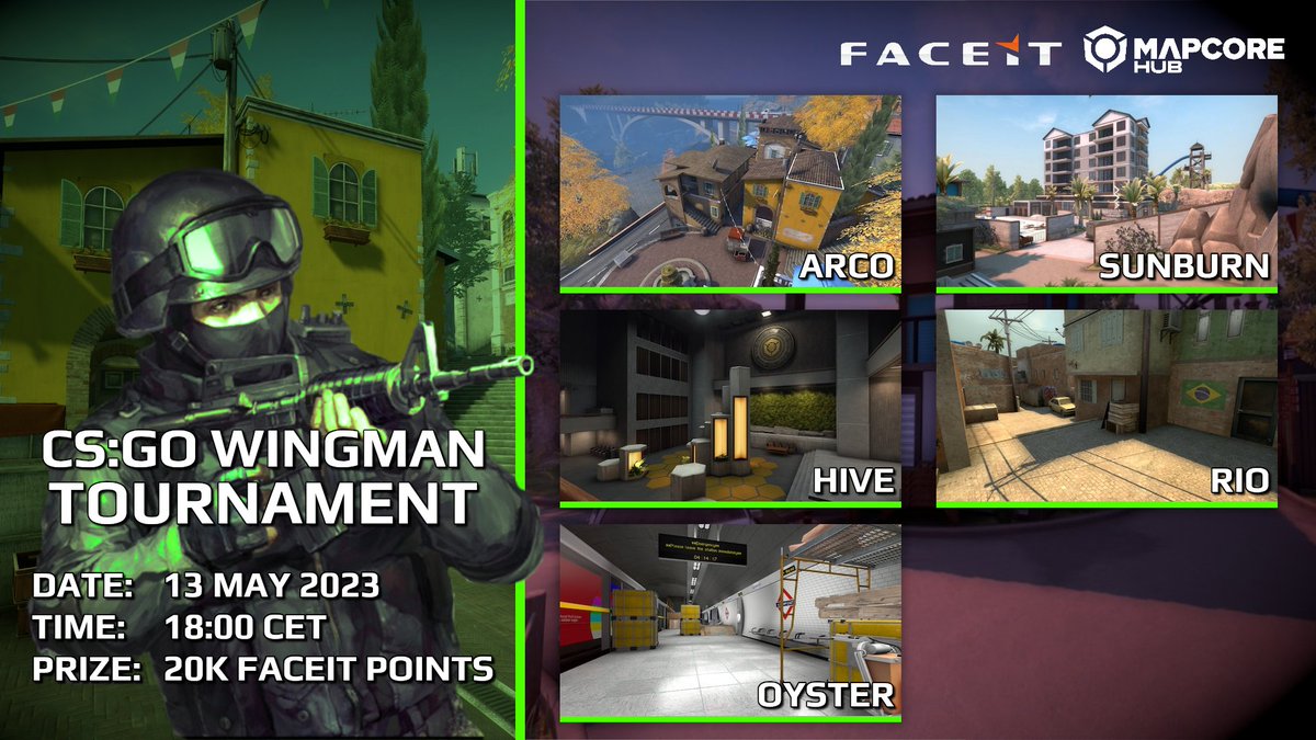 MapcoreHub's tweet photo. Mapcore’s Season 20 wingman tournament next weekend sign up to compete for 20,000 FACEIT Points
https://t.co/4cbPNCf10d https://t.co/4EMUDOrk36