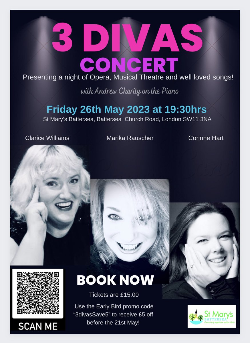 3 Divas are performing in #London 26th May <a href="/BatterseaParish/">St Marys Church</a> <a href="/DivaClarice/">Clarice Williams</a> <a href="/CRHartOpera/">Corinne Hart</a> <a href="/marikarauscher/">Marika Rauscher</a> TICKETS ON SALE NOW (EVENTBRITE LINK: rb.gy/p6b35) Discount Code: 3divasSave5 #opera #classical #musicaltheatre
#battersea #wandsworth #concert