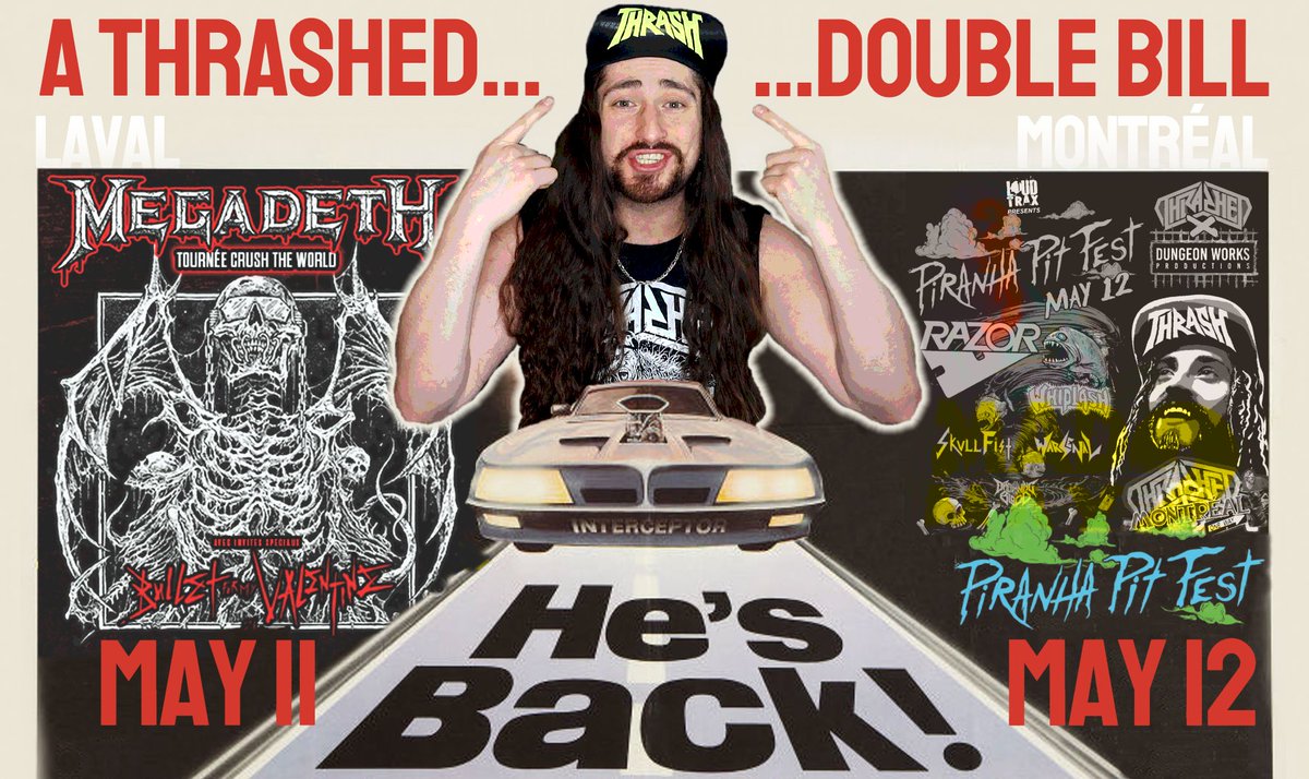 thrashedtv's tweet photo. Megadeth Thursday/Piranha Pit Fest Friday 

See you in #ThrashedMONTREAL 🍁🤘 https://t.co/AavQBzFtuk