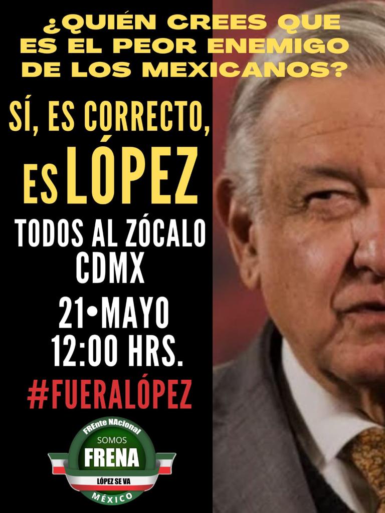 PonchoAviles1's tweet photo. La cita es el 21 de Mayo 2023, a las 12:HRS #FUERALOPEZ FUERA el C0MUN1SM0 en #México de @lopezobrador_
#AMLOFuera #AmloLargateYa https://t.co/5OTtbYeKzJ