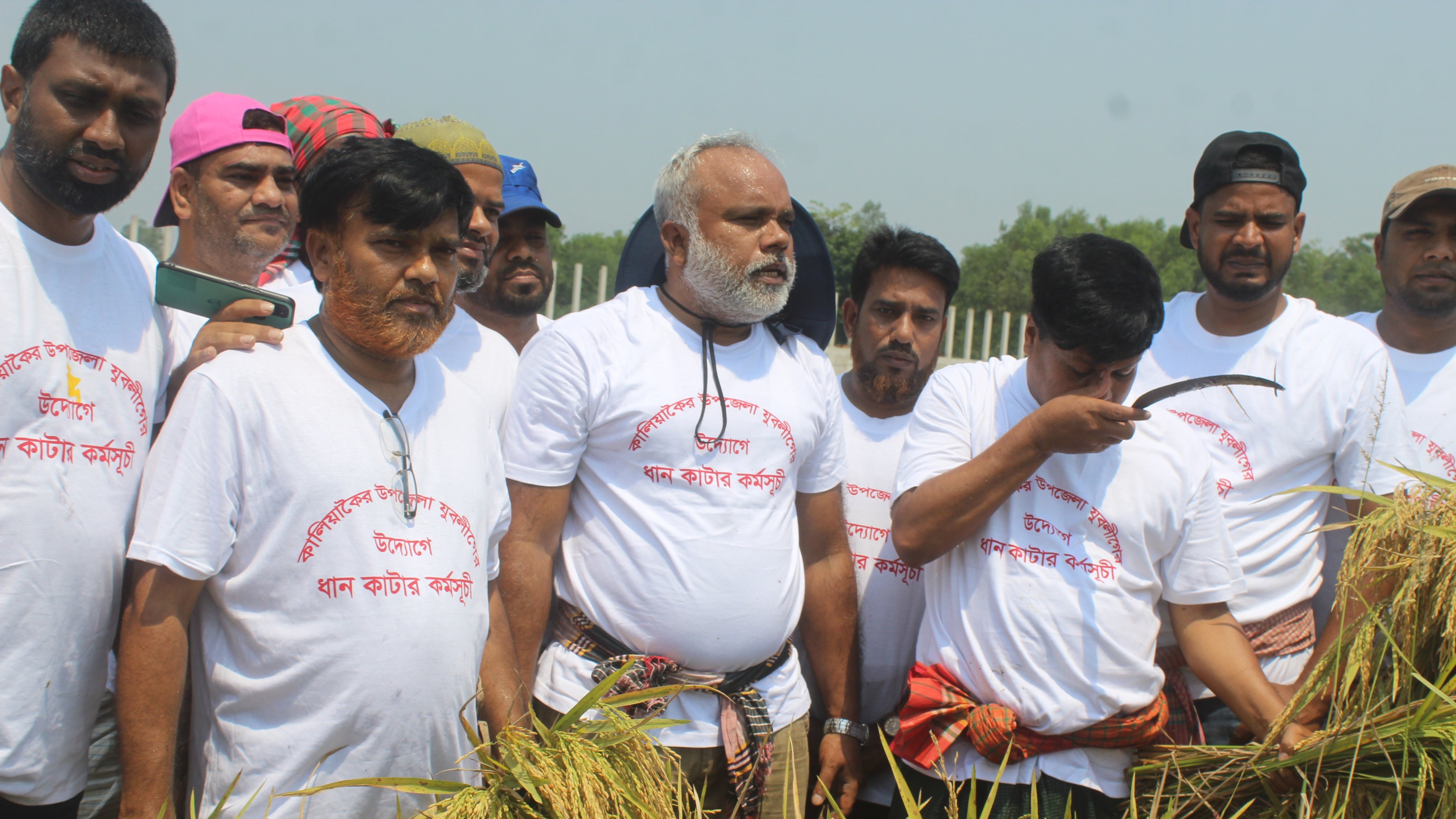 কালিয়াকৈরে ধান কেটে দিল যুবলীগের নেতার্কমীরা