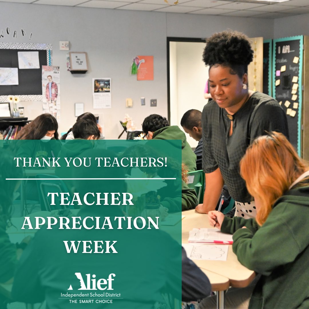 It's Teacher Appreciation Week! Our teachers are among the best in the nation, and we are grateful for their dedication to providing an excellent education for our students every day. Thank you, teachers, for making Alief ISD such a wonderful place to learn &amp; grow. #AliefProud 🍎