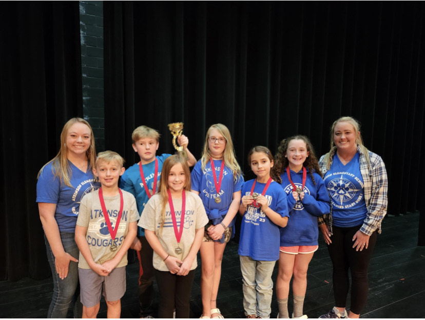 AtkinsonElem's tweet photo. In a nail-biter tiebreaker round, our Cougars took home the second-place trophy at the Kiwanis Spelling Bee! 🐝

Congratulations to Madden, Philip, Landrie, Madison, Pepper, Sofie, Ms. Coggins, &amp; Mrs. Luther --- your hours of preparation and hard work paid off!

#WeAreATK🐾 https://t.co/lMPOvMXo0a