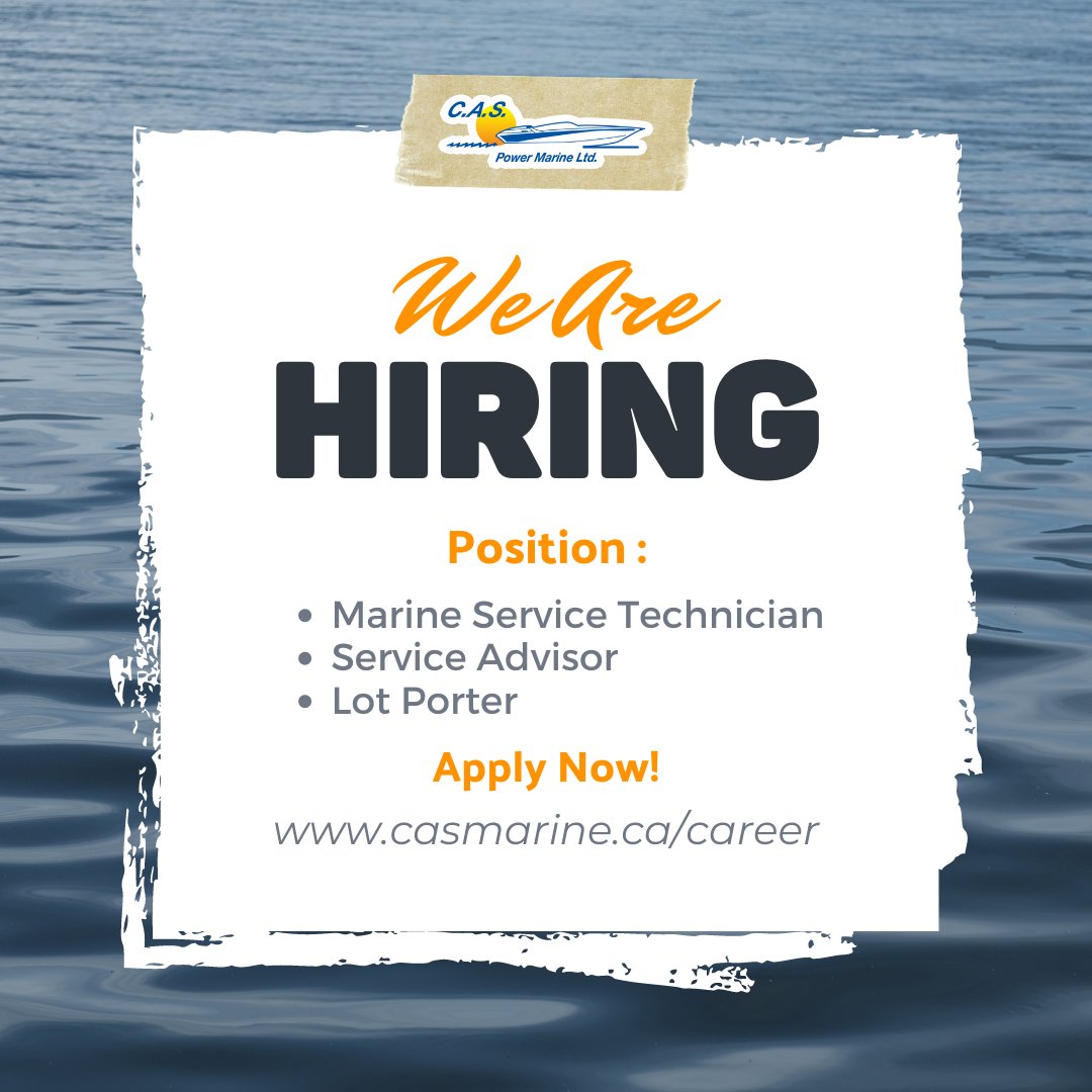 👋Hey Ontario! C.A.S. Power Marine Ltd. is looking for new crew members to join us in delivering the dream. If you're motivated, customer-focused, and enthusiastic, we want you! Apply. #CASPowerMarine #HiringNow #ApplyToday #AyrOntario