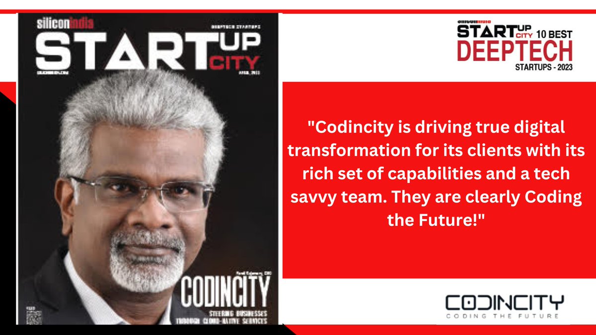 SINewsUpdates's tweet image. Codincity has been selected by SiliconIndia as one of the &apos;10 Best Deeptech Startups – 2023&apos;.

Article: lnkd.in/g_a9d7s2

@pandi_codincity, CEO

#10BestDeeptech #DeeptechStartups #startupstrategy #startups #startupbusinesses #InternetofThings #ArtificialIntelligence