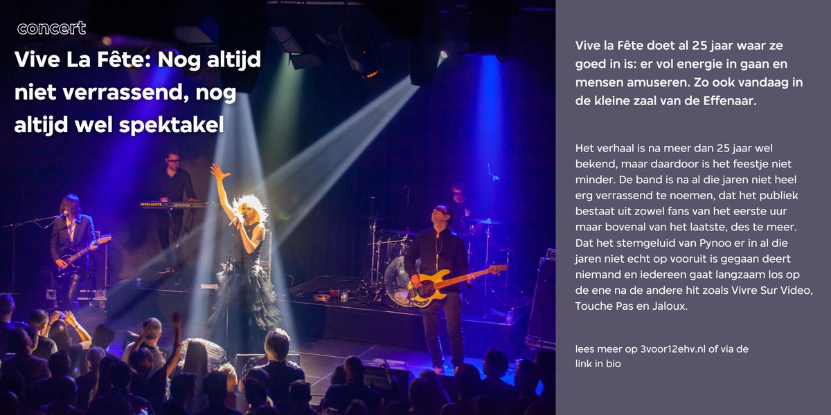 3voor12Ehv's tweet photo. Vive la Fête zijn het  feesten nog steeds niet verleerd en de energie spat er van af in de  kleine zaal van de Effenaar. Lees het hele verslag via https://t.co/iQf2LYv0Ah https://t.co/PyjQRHbivO
